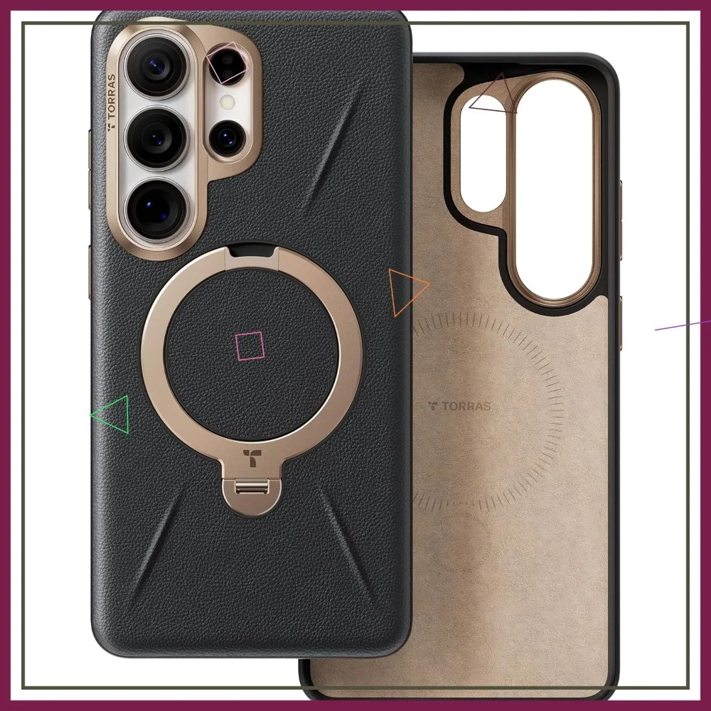 

Магнитный чехол-подставка 360° для Samsung Galaxy S26 Ultra, из премиальной веганской кожи с подкладкой из микрофибры, цвет черный обсидиан