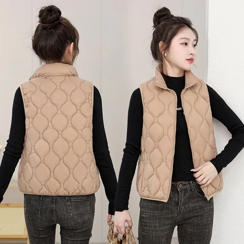 2024New Autumn/Winter Coat Down Cotton Vest Women Short Jacket Lightweight Stand Collar Waistcoat Female Outerwear Chaleco Mujer