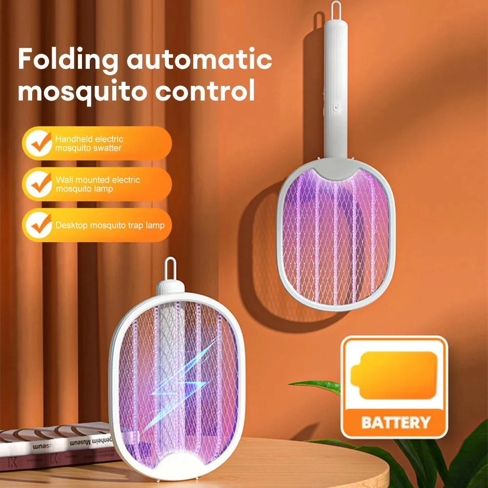2025 Foldable USB Rechargeable Mosquito Racket Angle Adjustable Electric Mosquito Killer With UV Light Trap Insect Exterminator