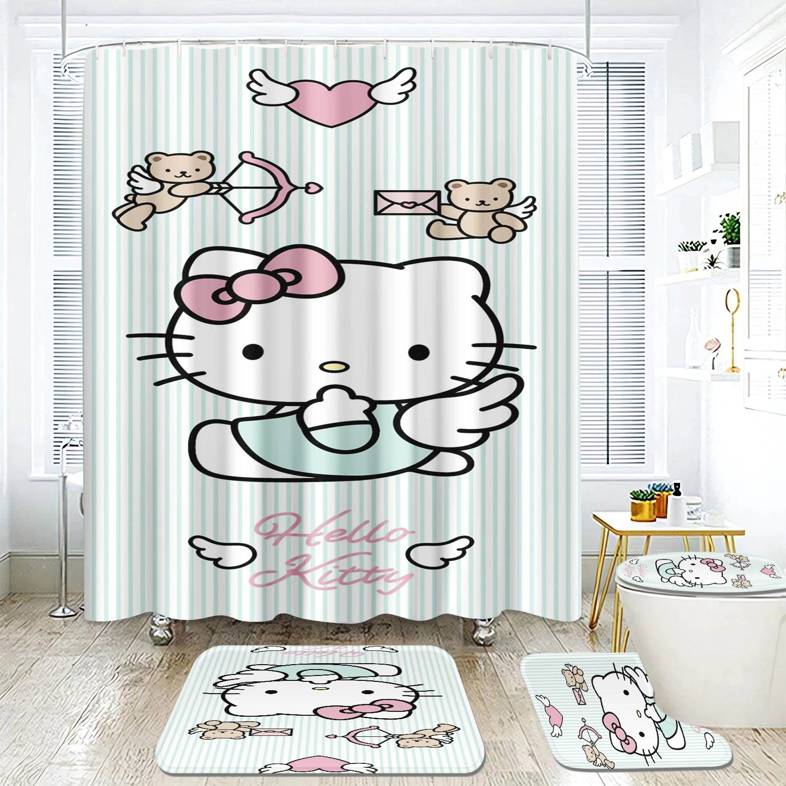 

Занавеска для душа с рисунком «Hello Kitty», набор милых аксессуаров для ванной комнаты, полные коврики, роскошные украшения, подарки для мальчика, 4 шт.