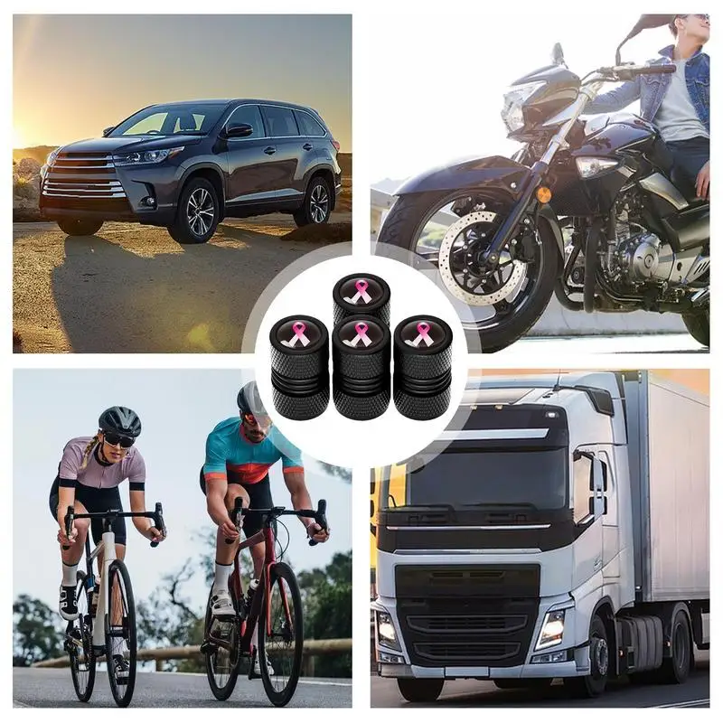 Liga De Alumínio Fita Rosa Pneu Air Caps, Válvula Haste Tampa, Roda Cobre, 4pcs