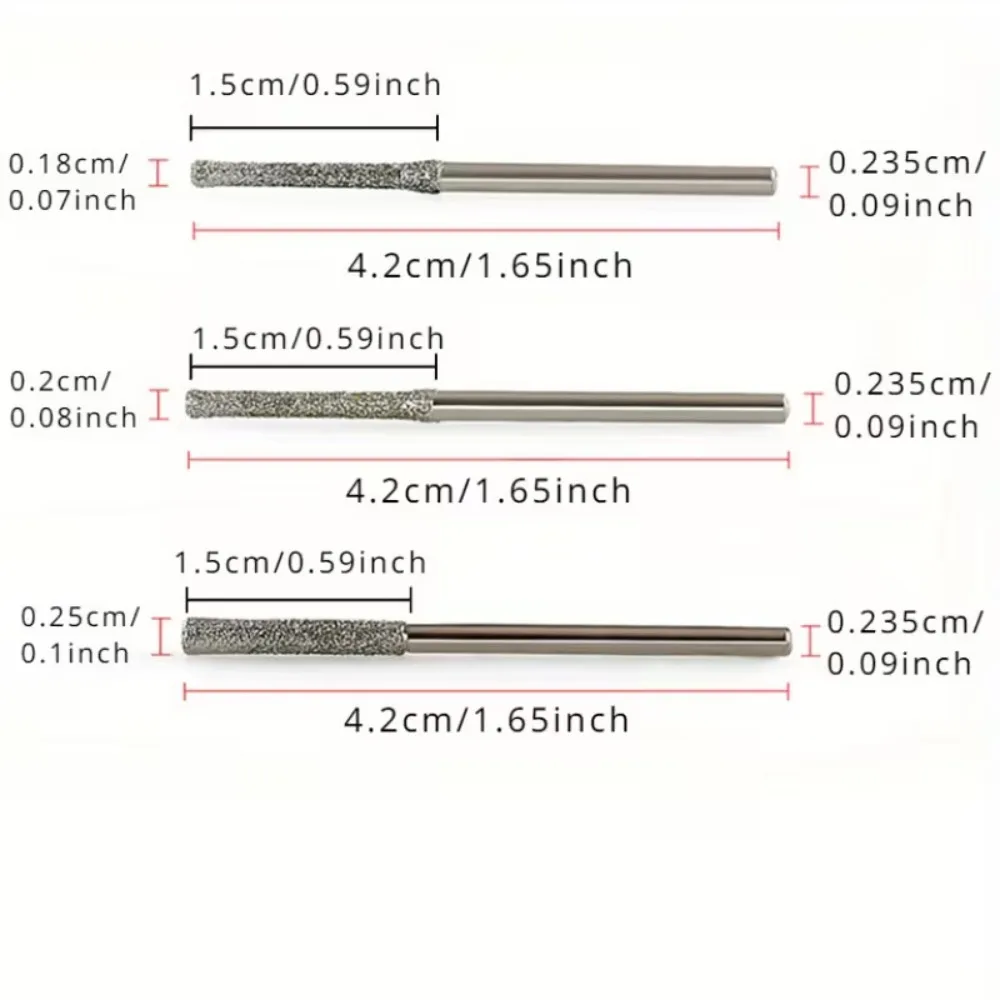10/5 Stück 0,8/1/1,2/1,5/1,8/2/2,5mm Diamantbeschichtete Bohrer mit 2,35mm Schaft für Glas, Jade, Bernstein, Schmuck, Glasdiamantbohrer – Detail 3