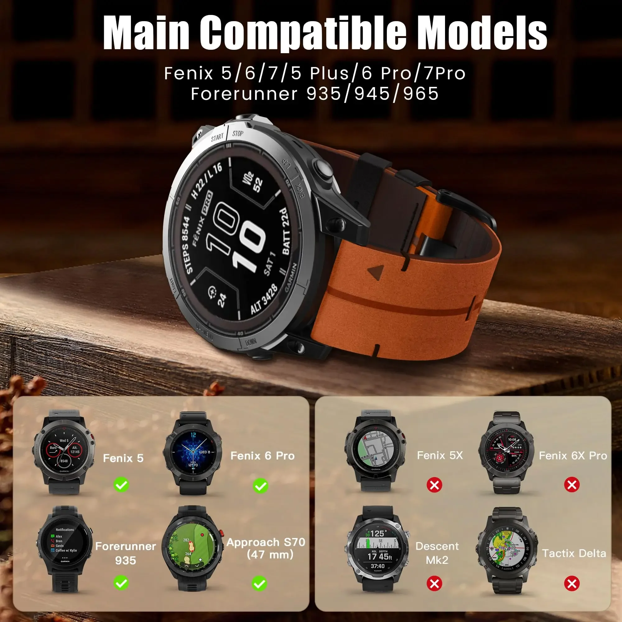 22mm Watch Strap For Garmin Fenix 7 6 Pro 7 6 5 Leather Band Forerunner 965 955 945 935 Bracelet Watchband Smart Watch Straps