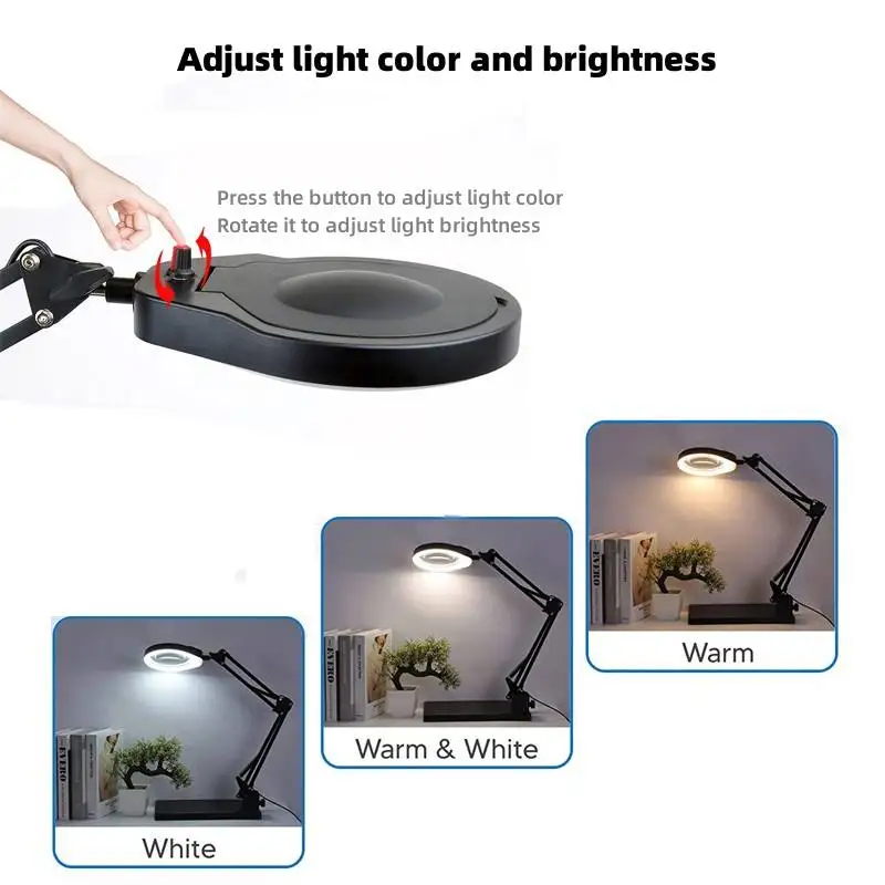 Lampu Meja dengan Kaca Pembesar 80 LED Tiga Mode Lampu Warna untuk Alat Jahit Kerajinan Membaca dan Salon Kuku PD178T