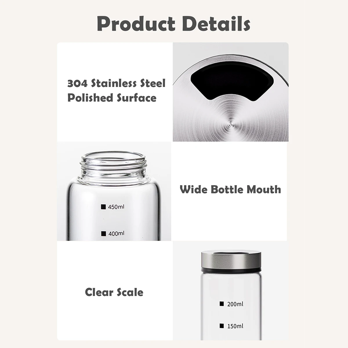 WMMO High Borosilicate Glass Spice Shaker with Stainless Steel Cover Dust and Insect Proof Adjustable Spice Jar Kitchen Utensil