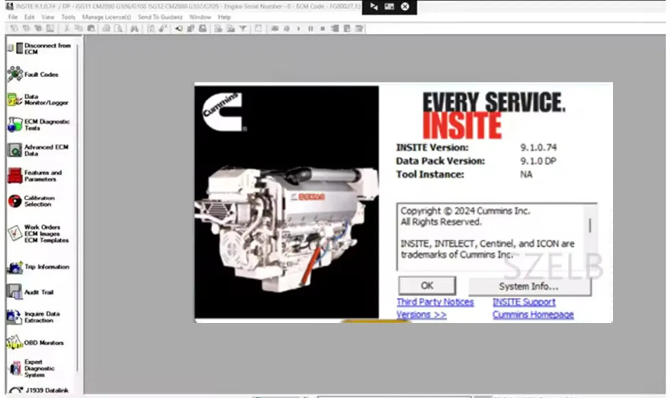 أحدث برنامج CUMMINS INSITE V9.1/8.9 + calterm 5.16 برنامج تشخيص المحرك رمز الخطأ اختبارات المحرك تعديل إزالة ECM