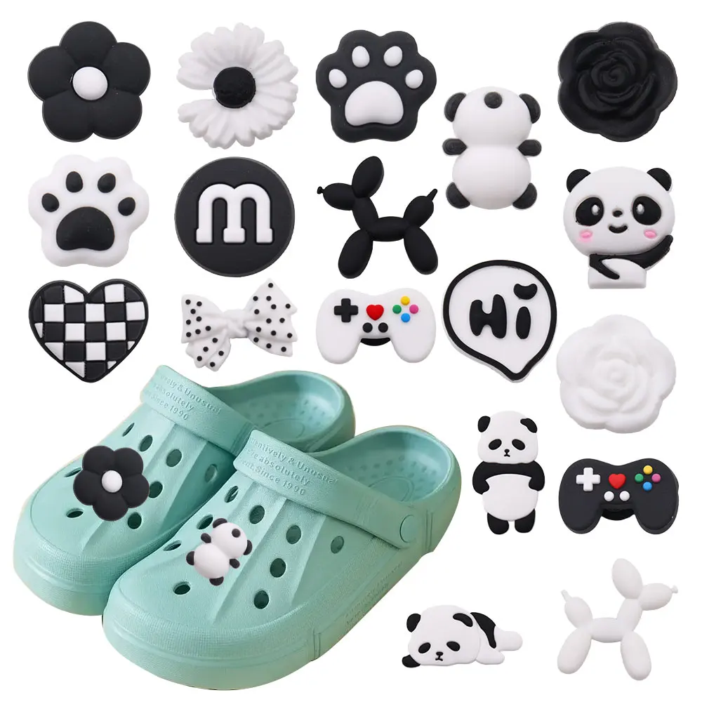 New Arrival 1pcs PVC Shoe Charms Fit Wristbands Kawaii Black Chocolate Heart Flower Game Handle Garden Shoes Button Decorations