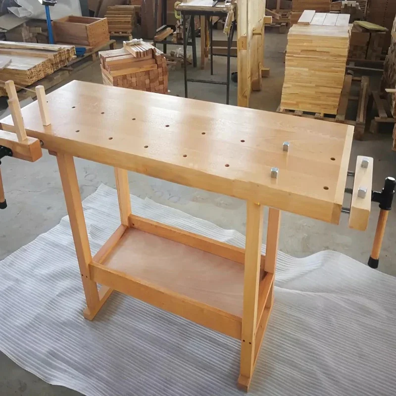 

Multifunctional Woodworking Workbench Console Beech Wood Workbench Diy Manual Carpentry Solid Wood Table with Clamp 139*49cm