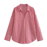 ETJ 2025 women's spring new europe-american fashion striped long sleeve lapel loose version poplin shirt multi-color selection - Image 6