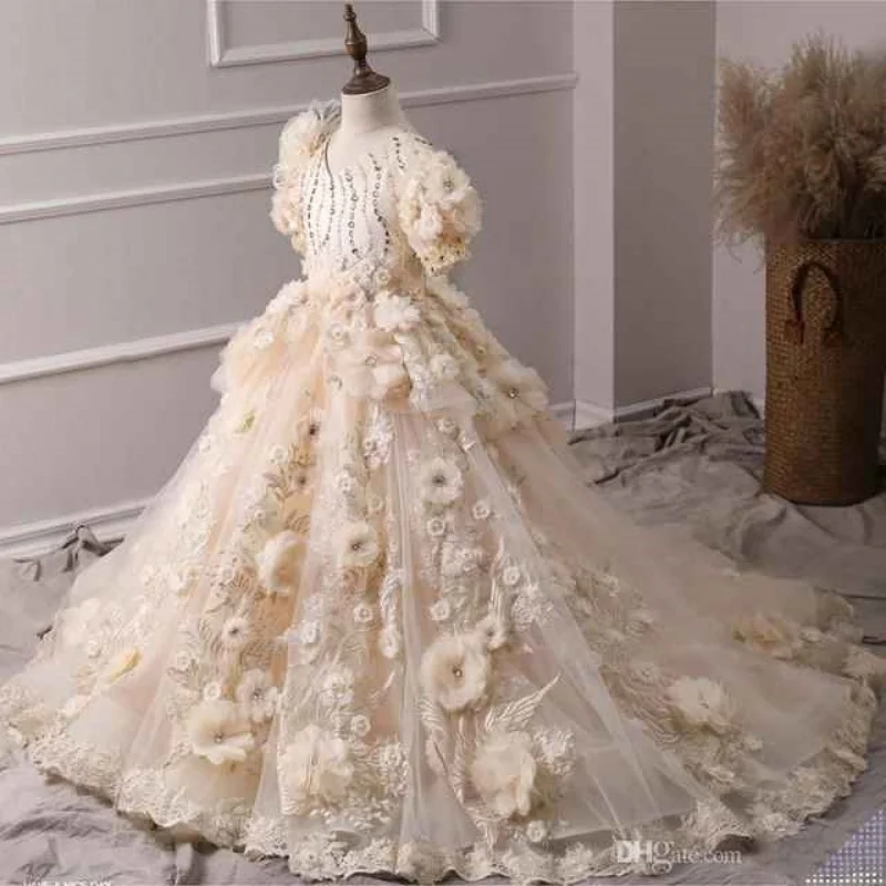 

Платье с цветочным узором для девочек, роскошное тюлевое платье с кристаллами и жемчугом, детское платье принцессы на день рождения, детские платья для свадебной вечеринки, размер по индивидуальному заказу