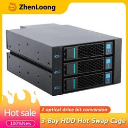 ZhenLoong 3-Bay Hot Swap Hard Drive Disk Cage Module 3.5-inch SATA SSD HDD Data Storage For Two 5.25-inch Optical Drive Position