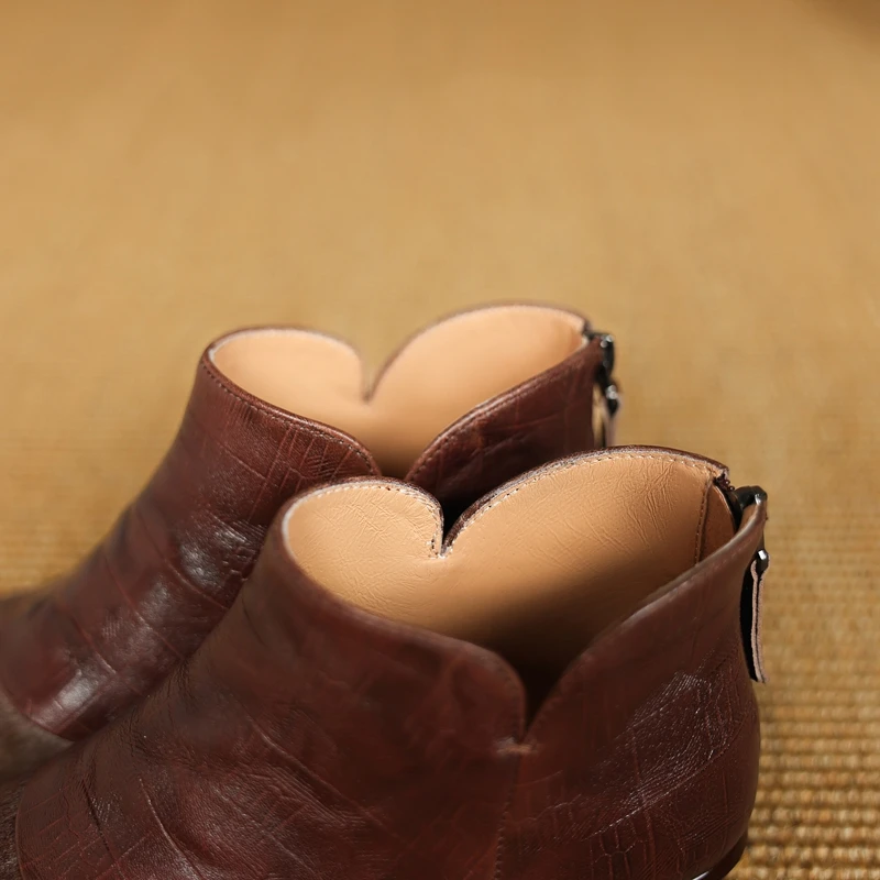 Women's new genuine leather, cowhide, horsehair splicing square toe, back zipper, middle heel, Chelsea short boots, fashion boot