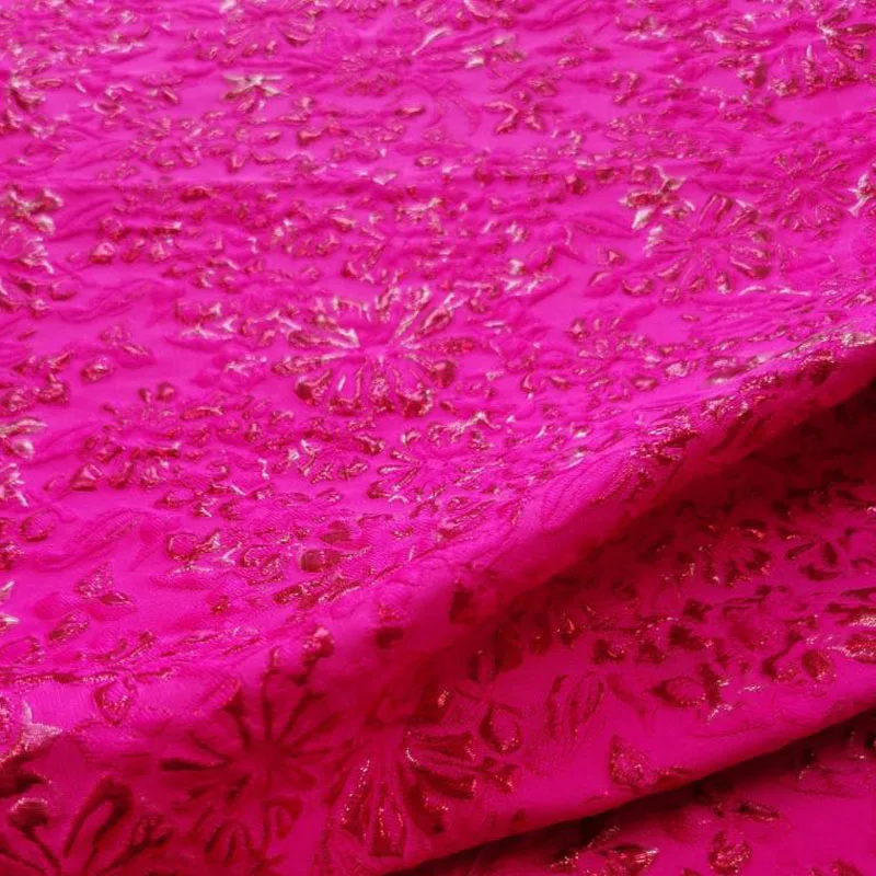 European and American Pink Flower Gold Wire Jacquard Yarn-dyed Fabric For Women Dress Coat Jacket Handmade DIY Cloth Sewing