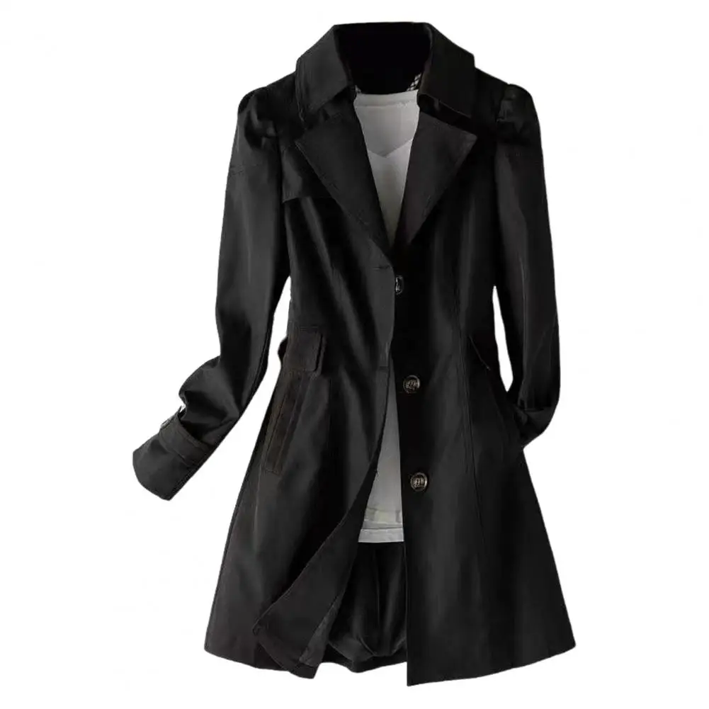 

Women Trench Coat Stylish Korean Style Women's Mid Length Coat with Turn-down Collar Pockets for Fall Spring Fashion Trends