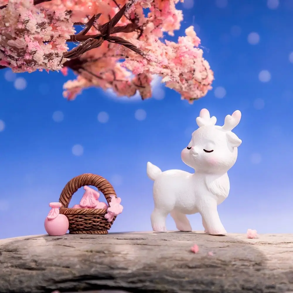 Creative Decorative Mini Pink Deer Statue Cute Pink Deer Miniatures Fruit Baskets Statue Resin Pink Deer Doll Fairy Garden