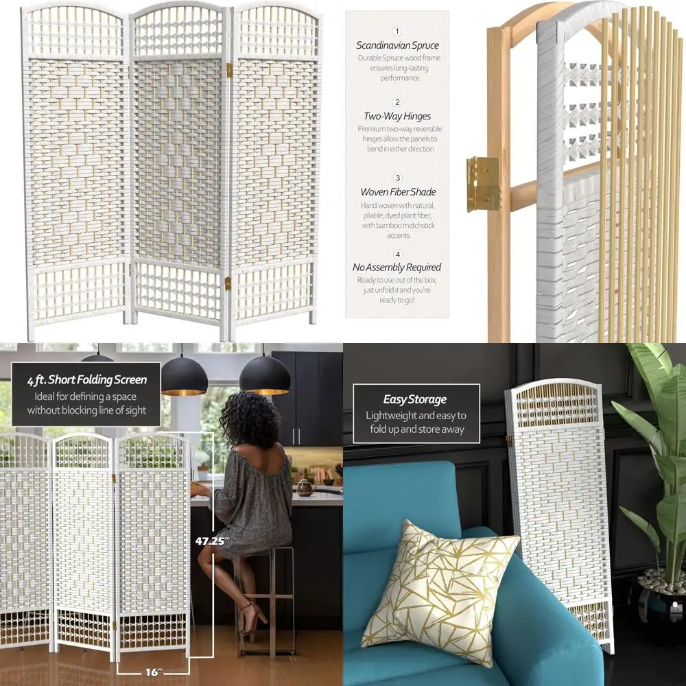 

Трехсекционный складной ширм-разделитель из белого коротковолокнистого материала