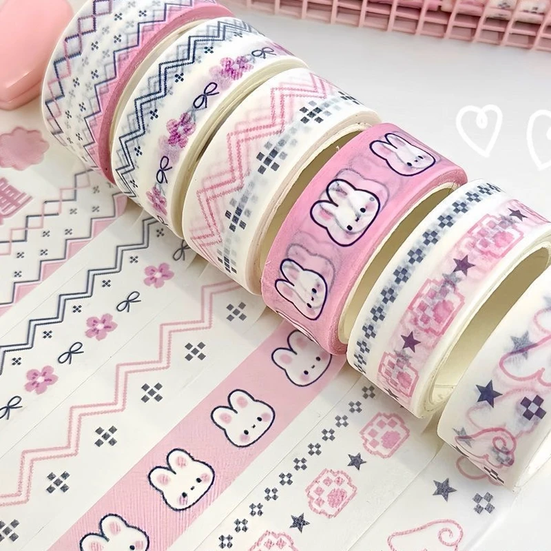 6pcs/lot Korean Ins Cute Rabbit Washi Tape Hand Account Decorative Tape Collage Planner DIY School Stationary Stickers