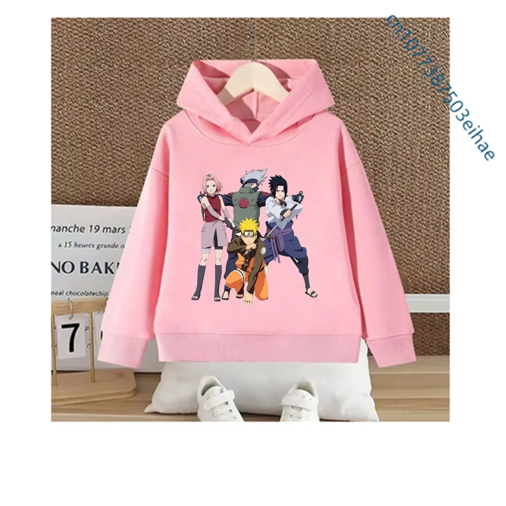 Naruto-themed Children's Hooded Sweatshirt in 2026 Harajuku Style Long-sleeved Pullover, Boys' and Girls' Top for Children