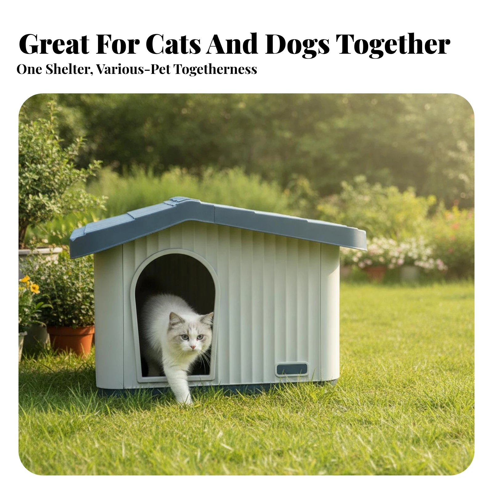 Rain-Resistant Cat House Sloped Roof Outdoor Cat House Pet Furniture Ribbed Panel Easy to Clean