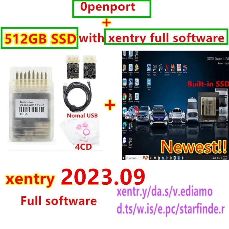 Newest Xentry 2023.09 Diagnostic Software with 512gb SSD+ Tactrix Openport 2.0 ECU Chip Tuning Tool OBD 2 OBD2 Scanner Tool