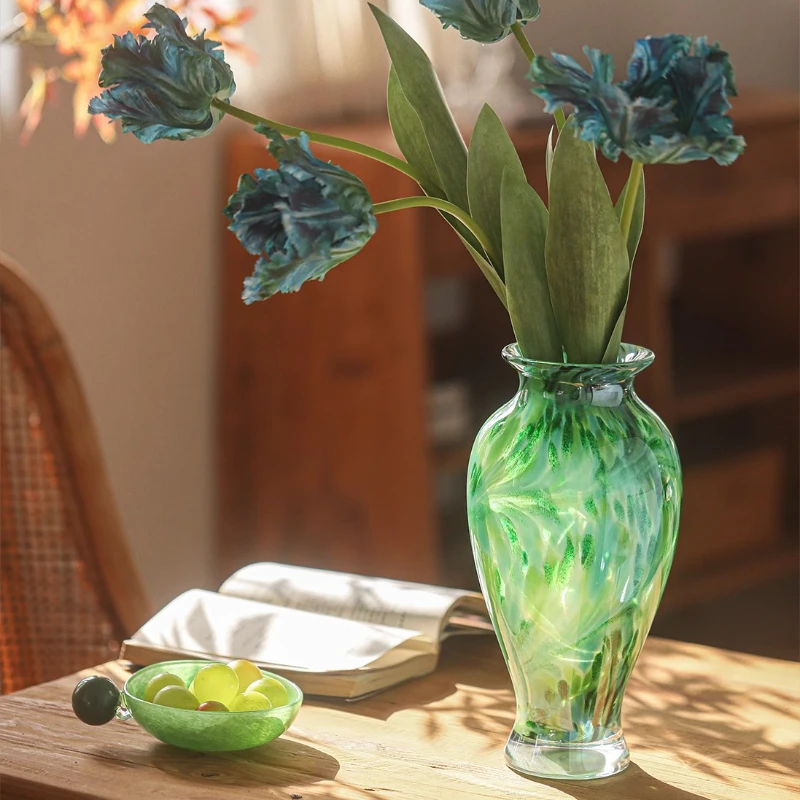 Mid-Century Modern Colored Art Glass Vase Entryway Living Room Display Ornaments Handmade Flower Bottle Aesthetics Home Decor