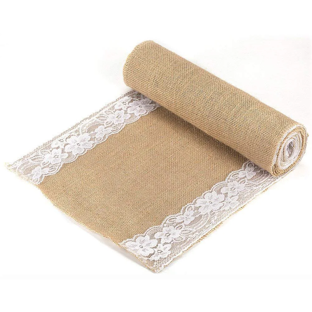 Jute Lace Table Runner Tablecloth White Tablecloth Wedding Veil Fabrics for Wedding Arch Dessert Table Decorations