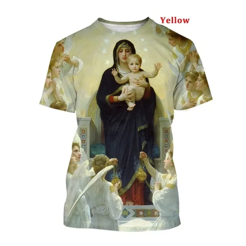 

Blessed Virgin Mary Graphic Tshirt For Men Women 3d Print Short Sleeves Round Neck Jesus Tee Tops Mens Oversized Tshirts