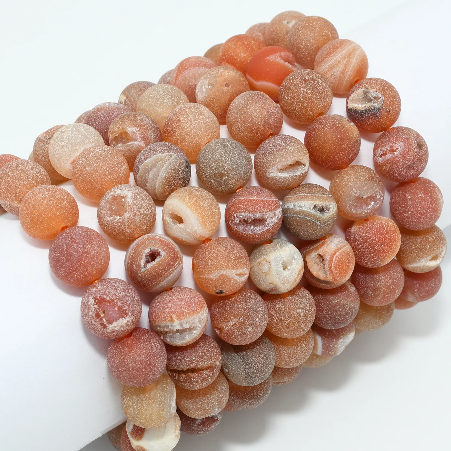 Natural Matte Evil Smile Druzy Agate Round Beads Bracelet 12mm-12.5mm