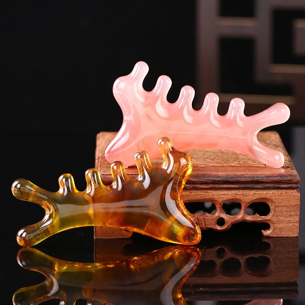 4-in-1 Head Massage Scalp Massage Comb Meridian Scalp Resin Scalp Massage Comb Head Face Nose Massager Guasha Board Tool