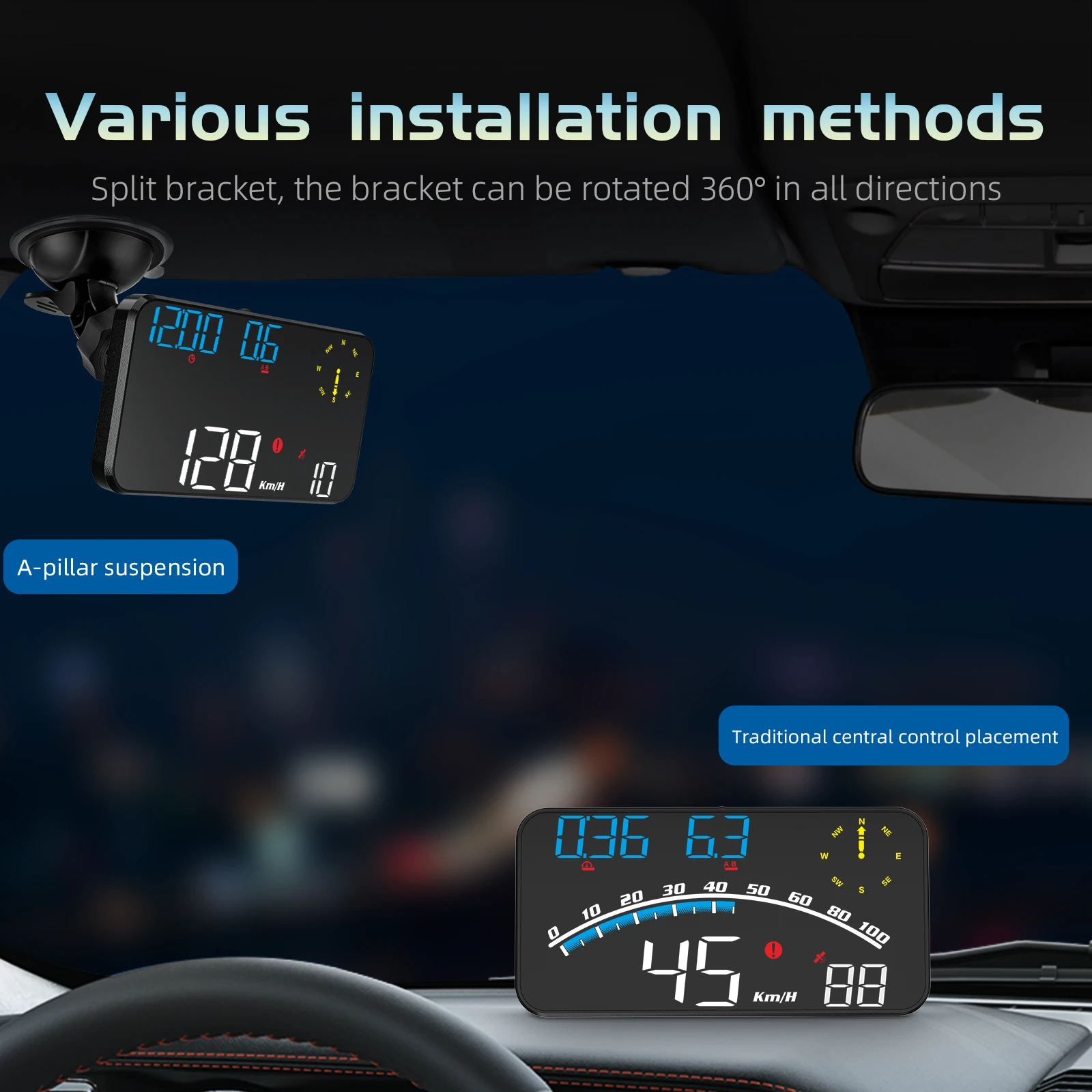 G10 GPS HUD Car Head Up Display Digital Speedometer MPH KMH Compass Clock Display Projection With Holder With Overspeed Alarm