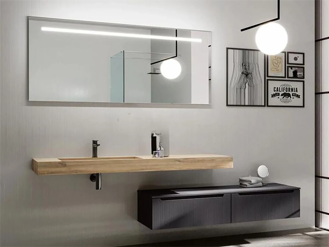 

Solid Wood & Luxury Stone Undermount Sink Mid-Century Wall-Mounted Double Vanity Stain Resistant & Durable
