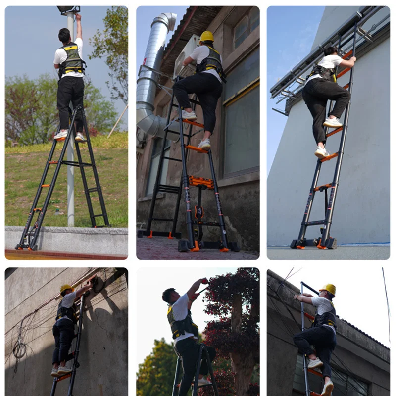 Escalera plegable multifunción de aleación de aluminio, telescópica, gruesa, de espiga, portátil, de ingeniería