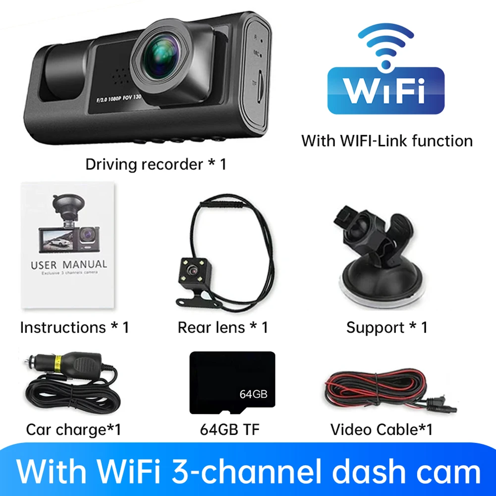 1080P WIFI-tachograph Car Dash Cam 170° Wide-angle 2-inch LCD Screen 5V 4A APP Control Dashcam Fits For All Cars