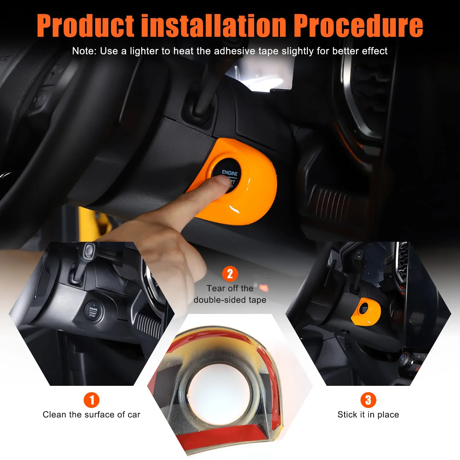 

ABS Orange Car Engine Start Stop Button Frame Trim For Ford Ranger Everest 2023-2026 Starter Button Cover Decorative Accessories