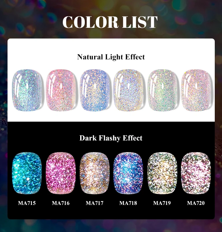 Reflective Glitter Gel Nail Polish Bright Sparkling Silver Color Semi-permanent Soak Off Nail Art UV Gel Varnish Manicure Design