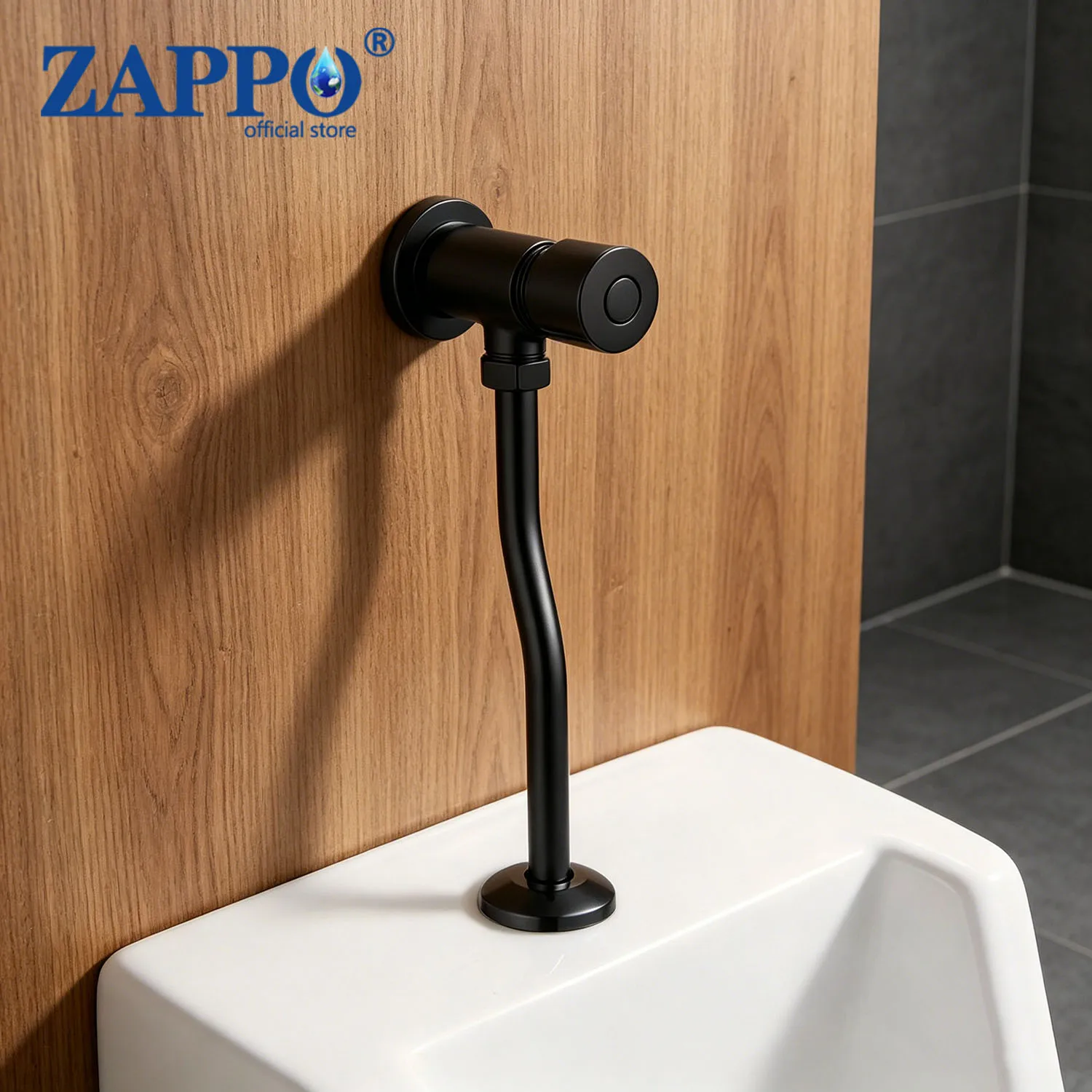 ZAPPO Brass Push Button Urinal Flush Valve, Matte Black Delay Urinal Flushometer, Wall Mounted Manual Toilet Urinal Flush Valve