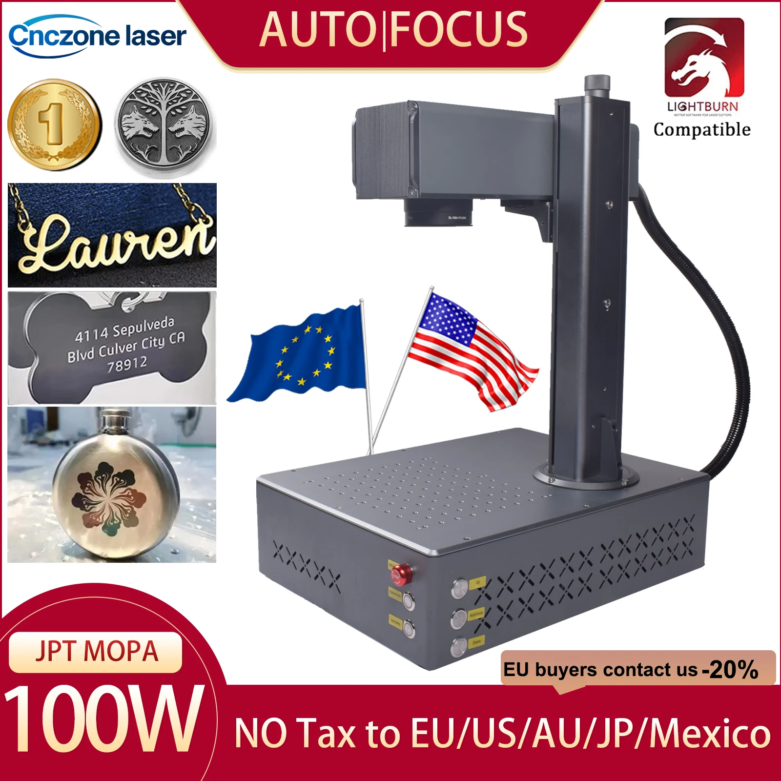 التركيز التلقائي 100 واط JPT آلة التعليم بليزر الألياف 100 واط 60 واط JPT MOPA آلة حفارة المعادن MOPA JPT النقش لوضع علامات المعادن