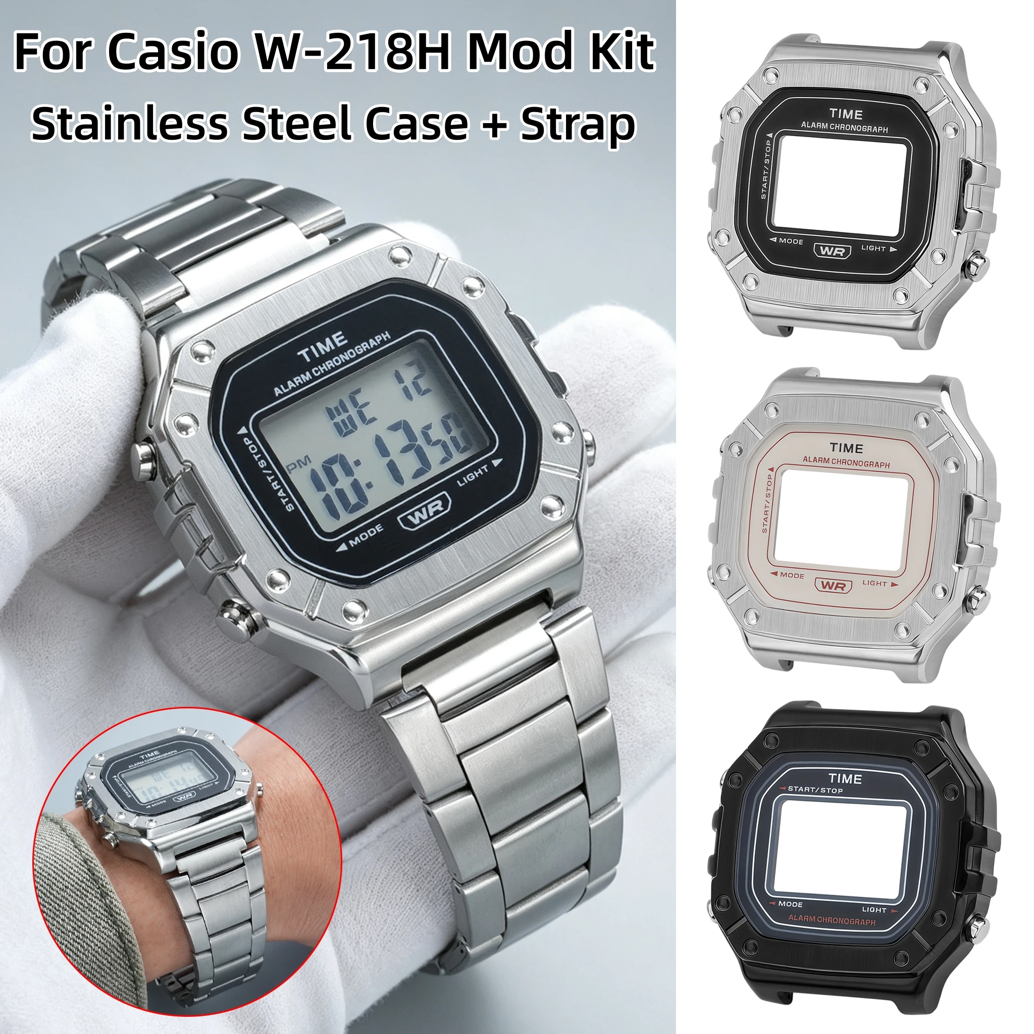 W-218H Upgrade Stainless Steel Case Mod Kit For Casio W-218H Watch Modified Metal Case Shell watch strap Bracelet Accessories