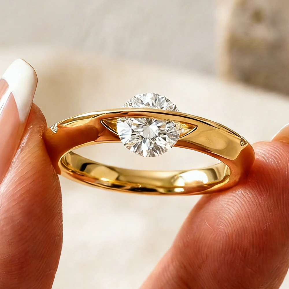 1Carat Round Moissnaite Diamond Certified Spinning Stellar Planet Ring 925 Sterling Silver Party Jewelry Galaxy Universe Rings