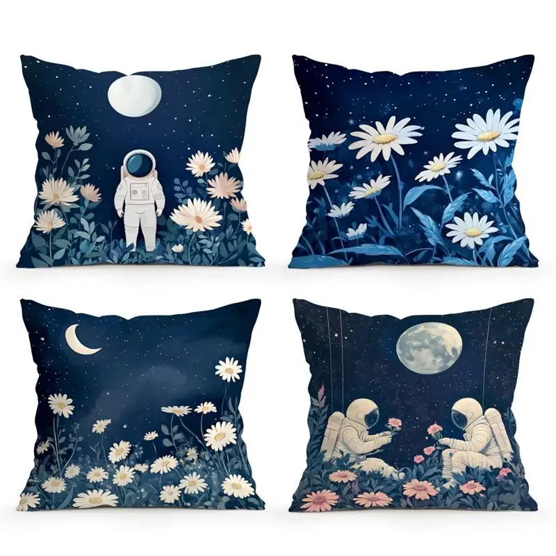 Romatic Daisy Starry Sky Printing Throw Pillow Cushion Cover Seat Car Home Decor Sofa Bed Decorative Pillowcase 45x45cm