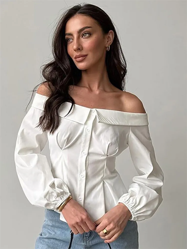 

Женская одежда: сексуальный топ с вырезом на одно плечо, длинный рукав, открытое плечо, универсальный, облегающий, однотонный, простой стиль, элегантный и шикарный.