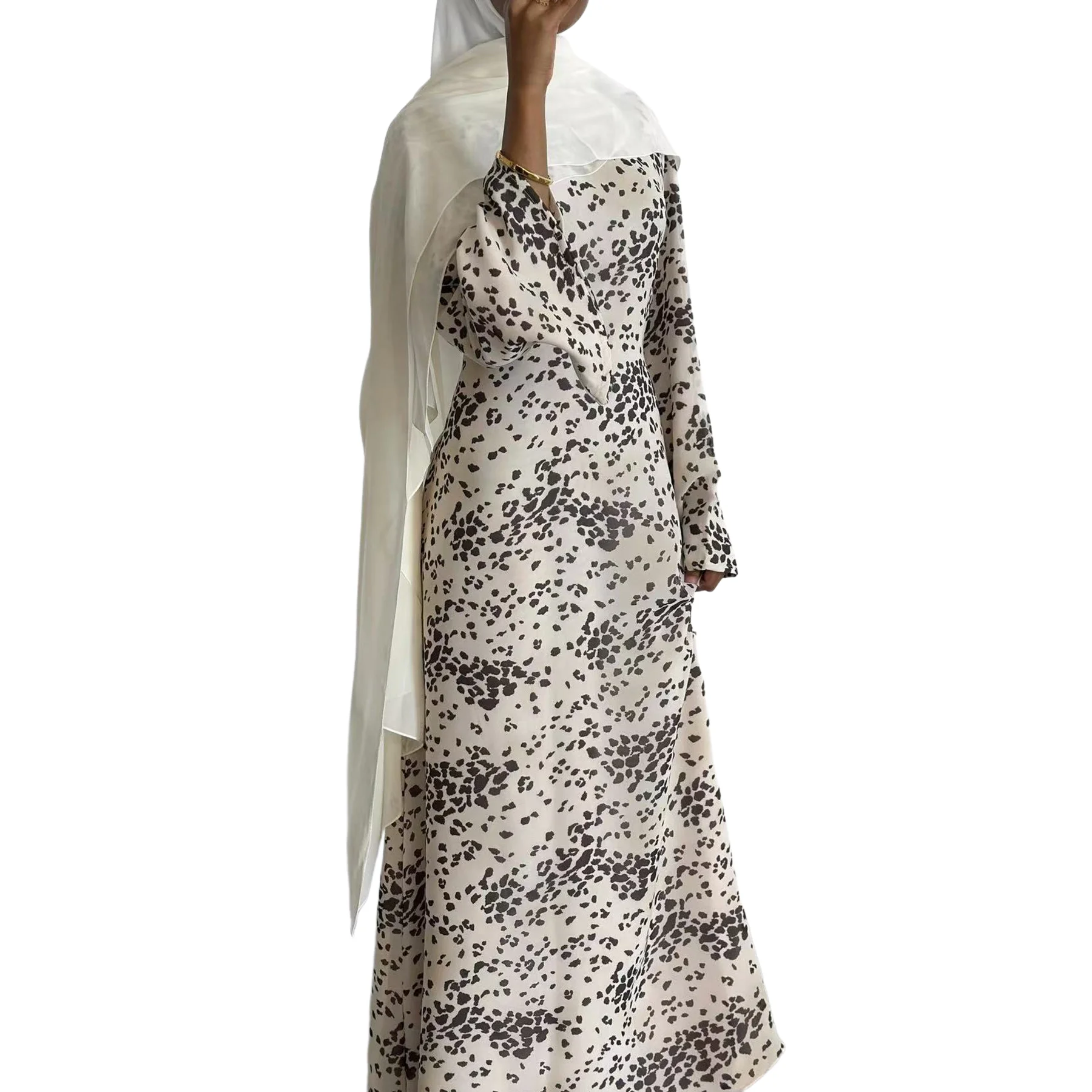 

Dubai Polka Dot Print Abaya Maxi Dress for Modest Muslim Women Long Sleeve Eid Ramadan Casual Islamic Clothing Turkey Kaftan New