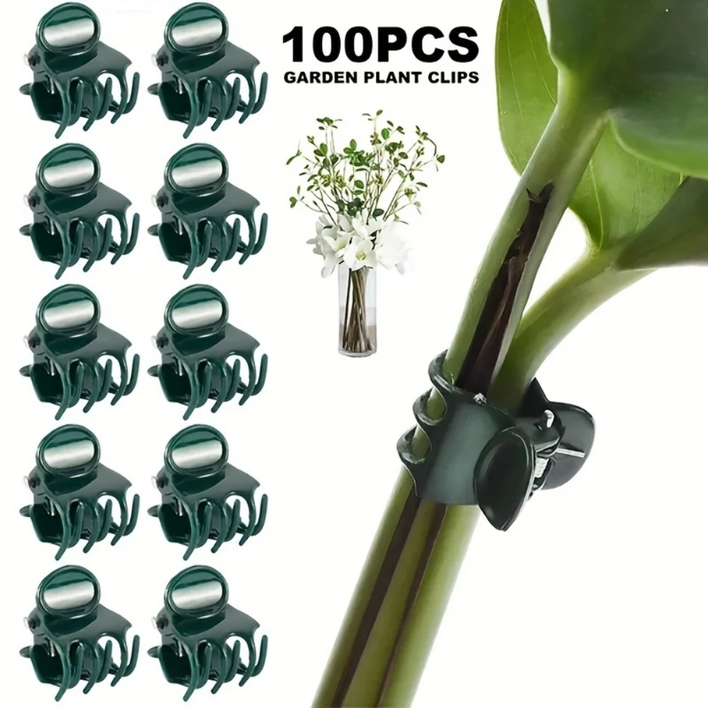 100 Kunststoff-Pflanzenstützclips für Gartenpflanzen, Ranken-, Gemüse- und Orchideenzweig-Klemmen, Gartenwerkzeuge, Befestigungsclips für Gartenpflanzen, Gemüse und Gewächshäuser