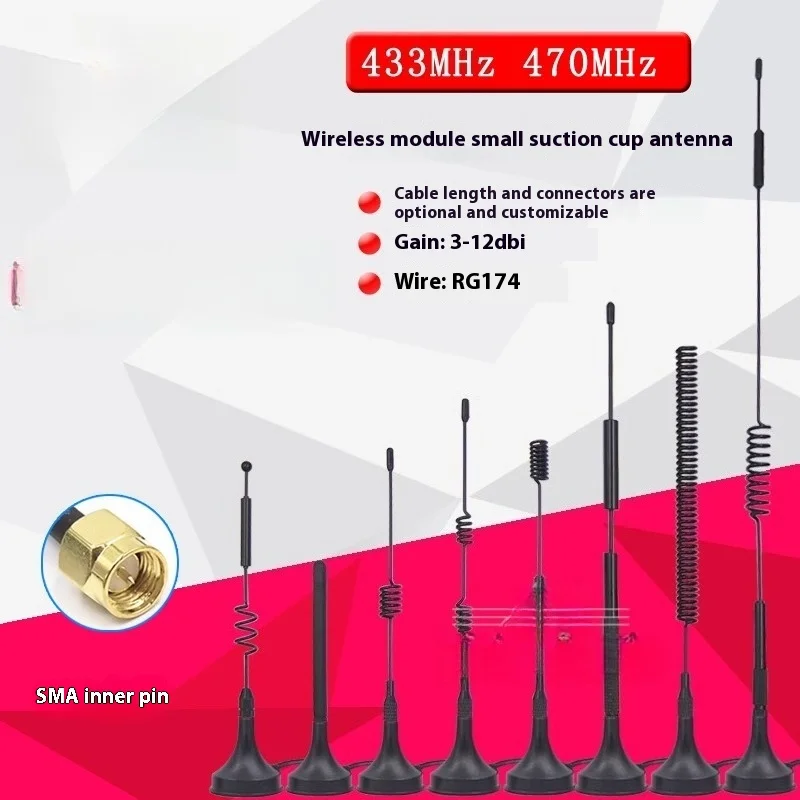 433MHz Small Suction Cup Antenna 315M/470MHz High-Gain Omnidirectional Antenna for Wireless Module SMA Inner Holel/Needle