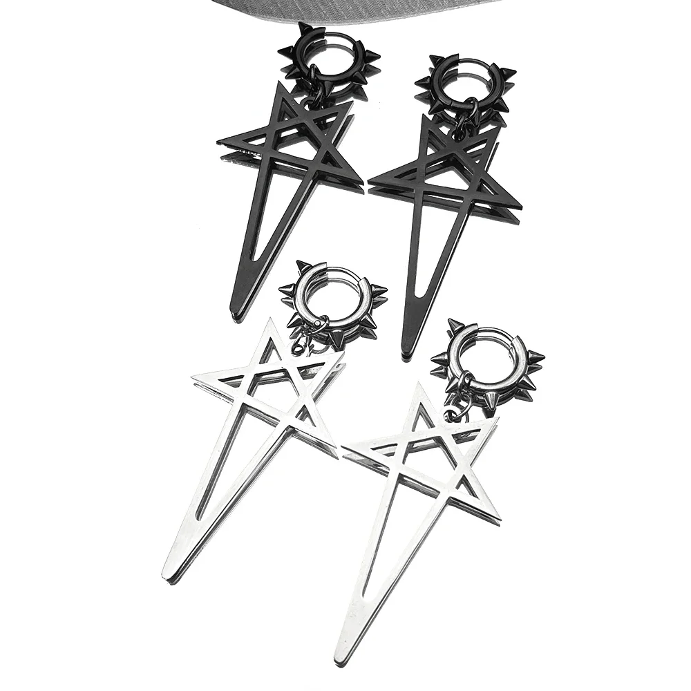 Pentagram Spike Rivet Hoop Earrings For Women Men Stainless Steel Gothic Punk Hiphop Rock Musical Ear Pendant Jewelry Gifts