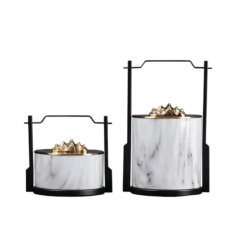 Modern Chinese Style Wrought Iron Decorative Tray Marble Pattern Luxury Hotel Entrance Ornament Living Room Home Soft