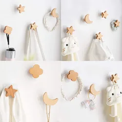 Creative Nordic Wooden Hook Cute Moon Star Hook Bathroom kitchen Door Wall  Holder Home Supplies