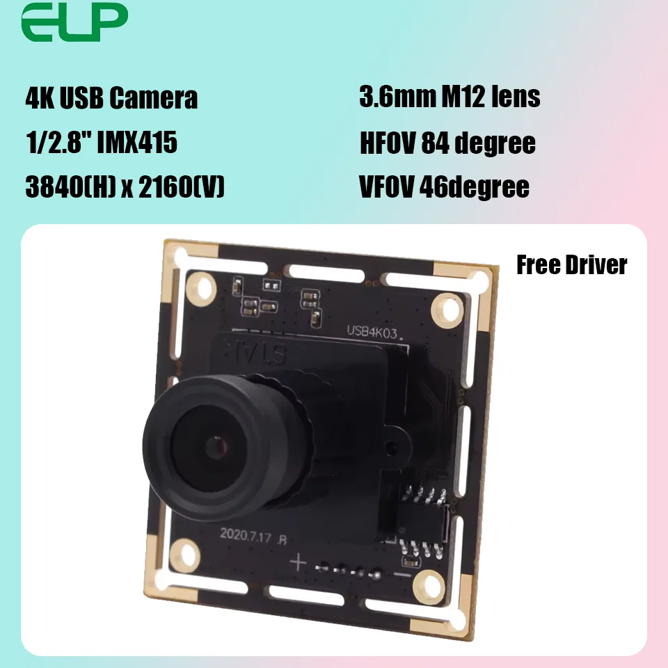 ELP Ultra HD 4K USB Camera 30fps IMX415 Mini Industrial Webcam High Resolution 3840x2160 Plug and Play for Video Conferencing