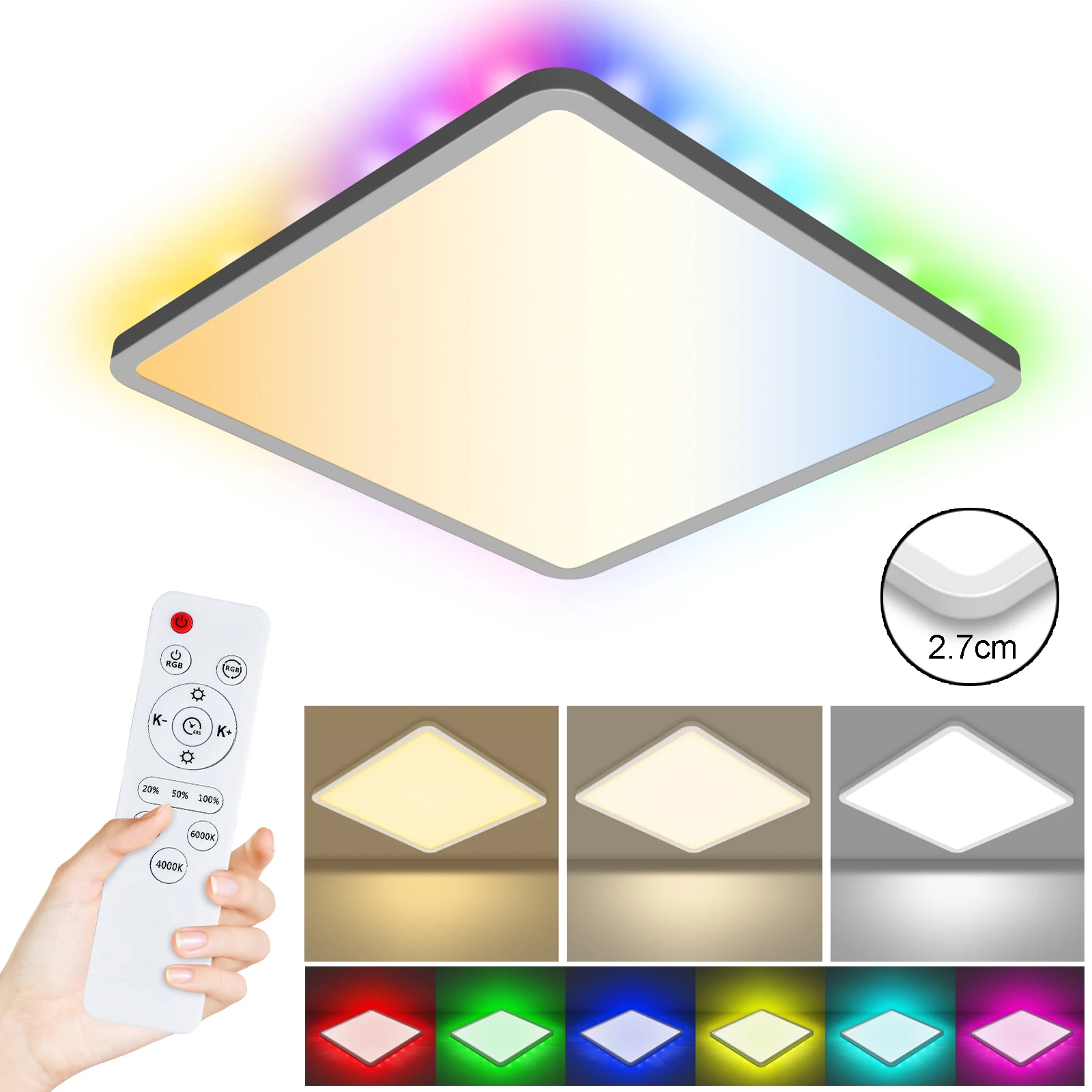 24W RGBCW Ultra-thin Smart LED Ceiling Light Square Ceiling Lamp 85-265V Led Lights With Remote Control For Indoor Decor