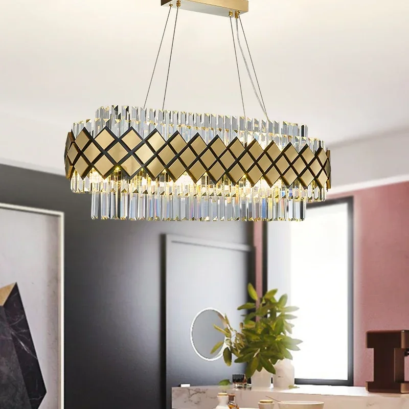 Modern Crystal Gold Rectangle Chandelier Lighting for Dining Room Bedroom Chandeliers Living Room Light Fixtures